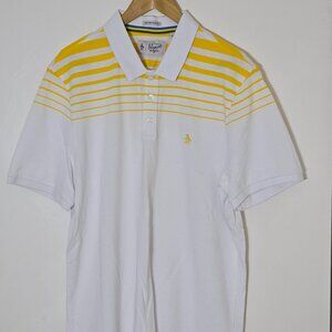 Original Penguin men's polo L Large SS white yellow stripe Heritage Slim Fit
